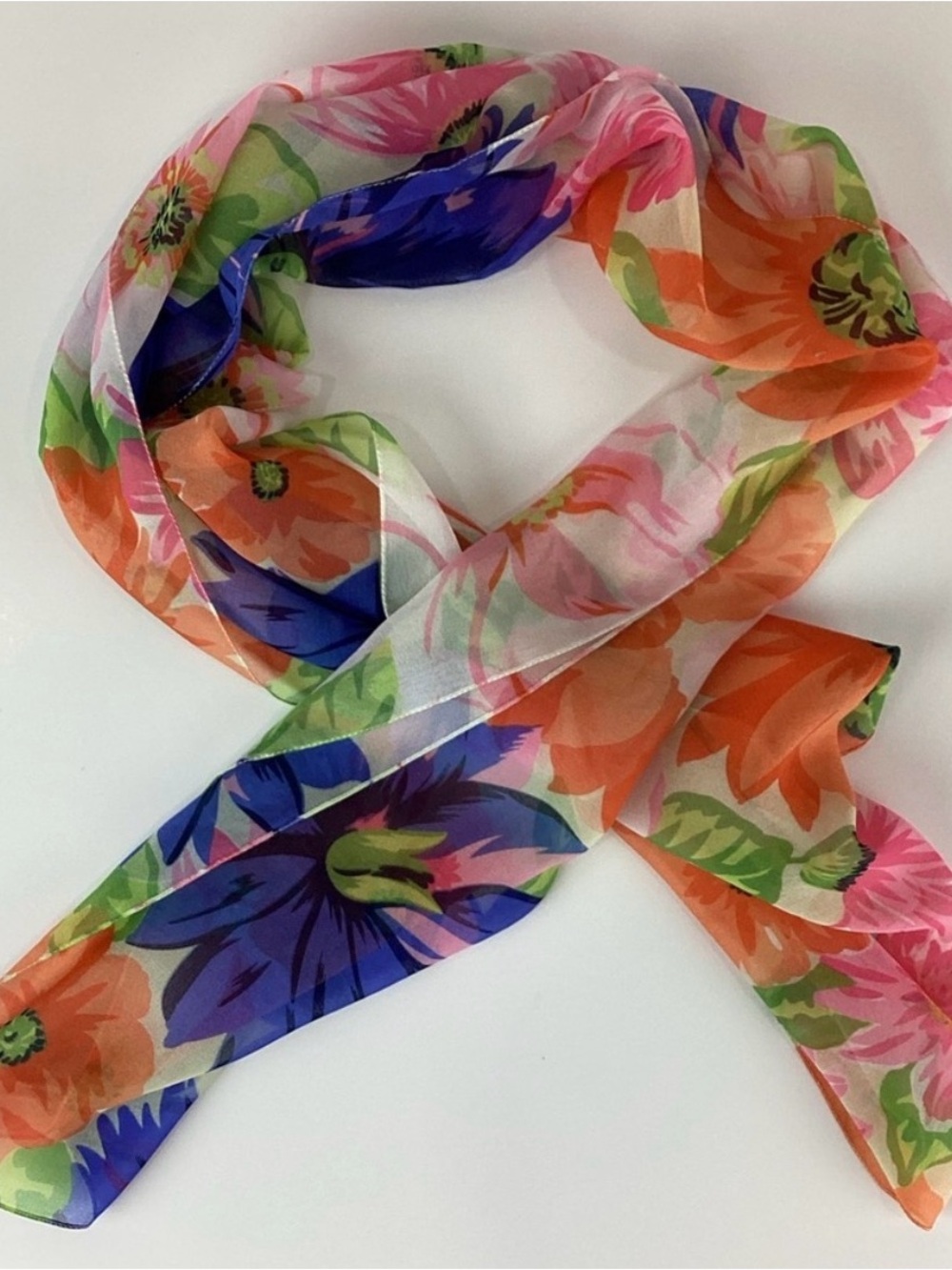 Diane Von Furstenberg Orange, Pink and Cream Floral Silk Scarf